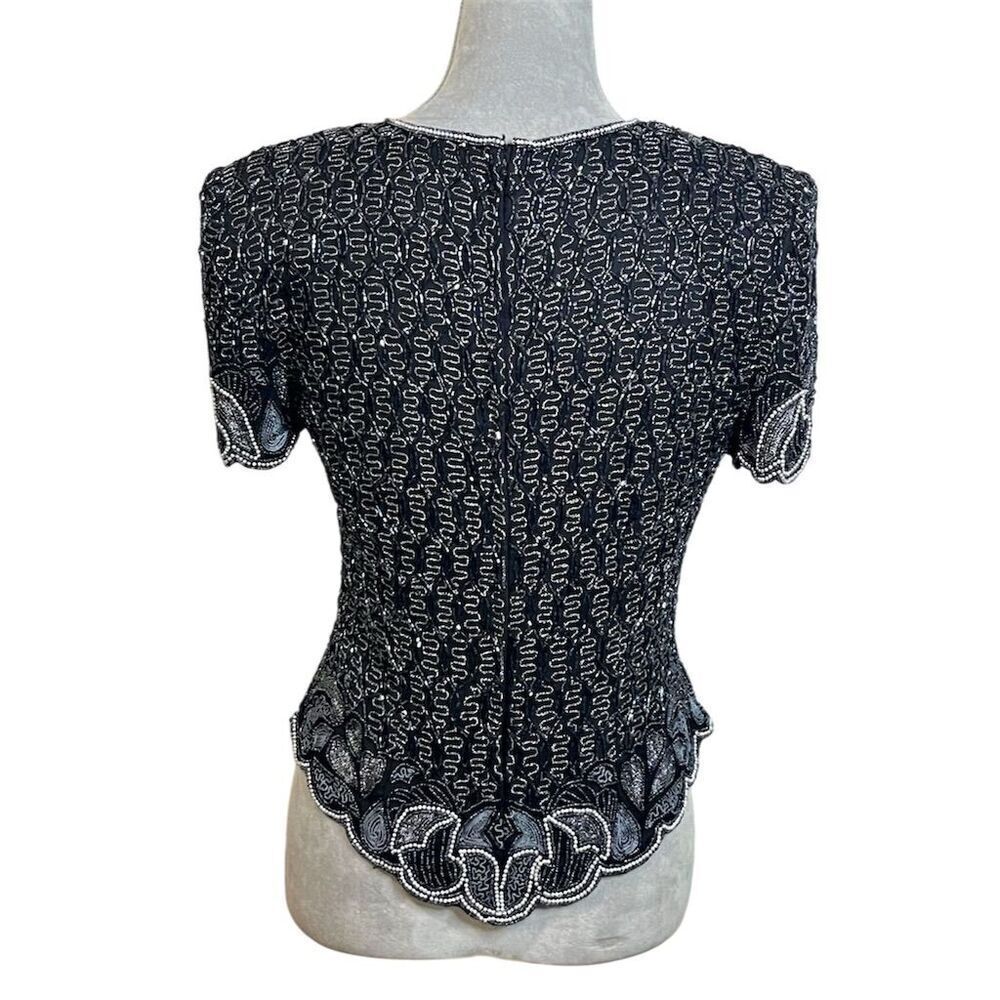 Adrianna Papell Women's Black Beaded Silk Blouse S Party Top Evening Cocktail - Picture 6 of 13